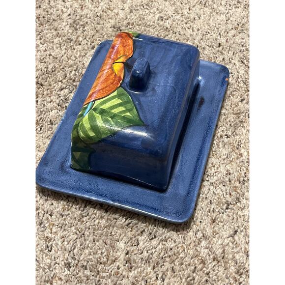 Butter Dish Portugal Oversized O VASO Pottery Apple Blue Terracotta Talavera